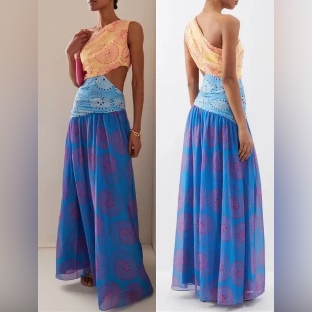 NWOT Staud Ashlyn one shoulder Maxi Dress Blue Size 16 - Picture 1 of 6